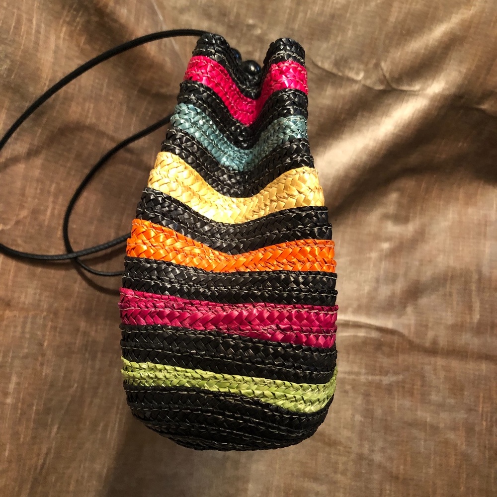 Tropical Rainbow Stripe Wheat Straw Purse - Picture 3 of 13